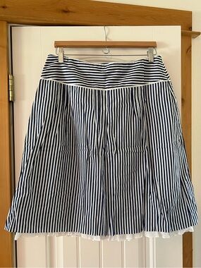 Ann Taylor Striped Navy and White Midi Skirt